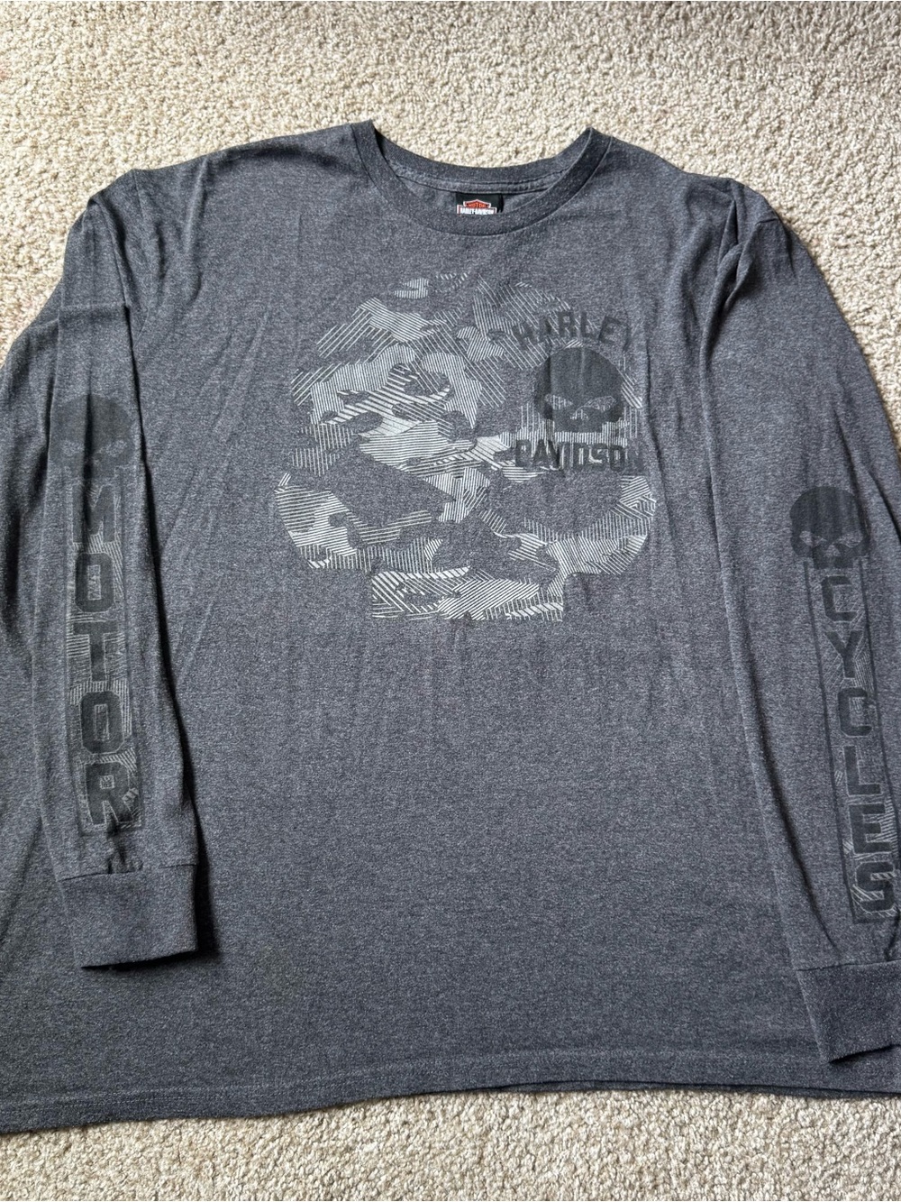 Harley-Davidson Men's Long Sleeve Skull Graphic Shirt - Charcoal